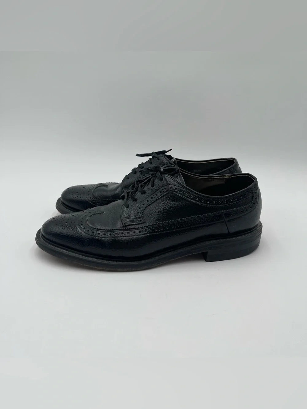 VTG Hanover Mens Longwing Wingtip Brogue Derby Oxford Dress Shoes Size 8.5 Black